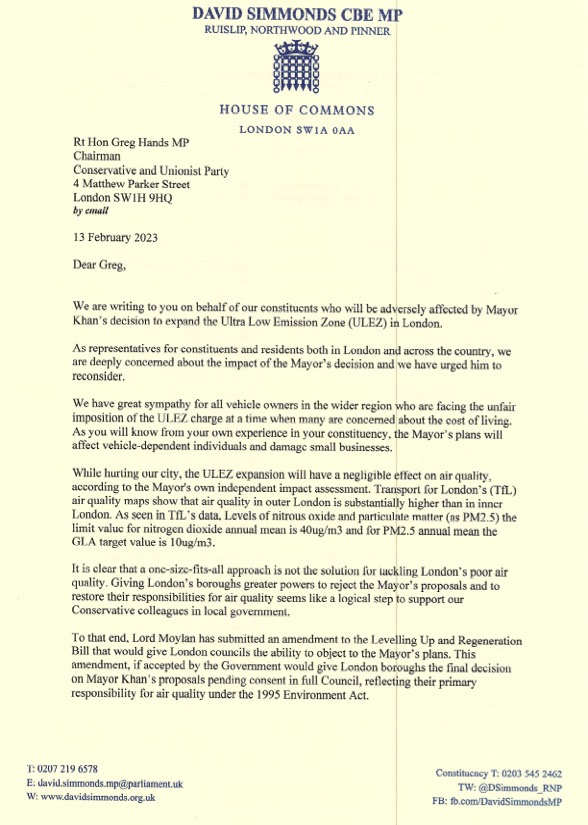 Page 1 of the co-signed ULEZ letter