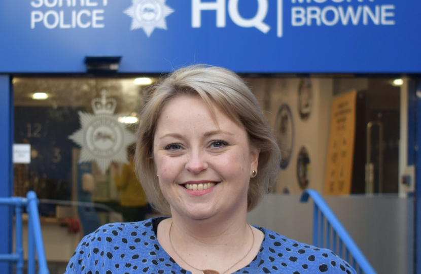 Lisa Townsend stands outside Surrey Police Headquarters, Mount Browne, Guildford