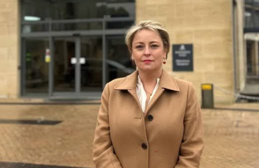 Police and Crime Commissioner Lisa Townsend stands outside Surrey County Council's Woodhatch Place Headquarters following today's Police and Crime Panel meeting. 