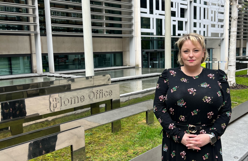 Police and Crime Commissioner, Lisa Townsend, stands at the entrance to the Home Office