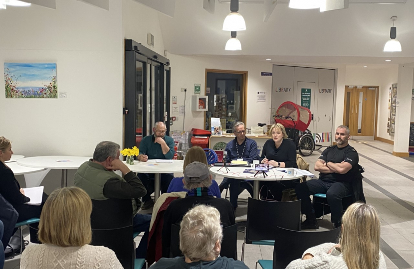 Lisa and panellists at Merstham Community Meeting