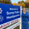 Lisa at the entrance to Surrey Police HQ, Mount Browne, Guildford