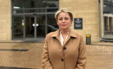 Police and Crime Commissioner Lisa Townsend stands outside Surrey County Council's Woodhatch Place Headquarters following today's Police and Crime Panel meeting. 