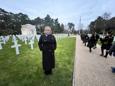 Police and Crime Commissioner, Lisa Townsend, at Brookwood Cemetery with the Gordon's School Pipes and Drums.