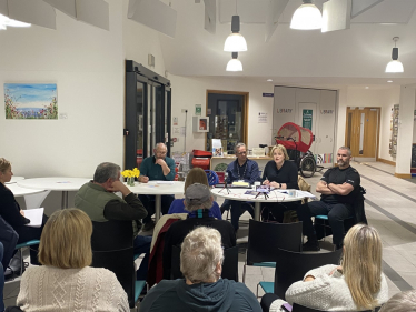 Lisa and panellists at Merstham Community Meeting